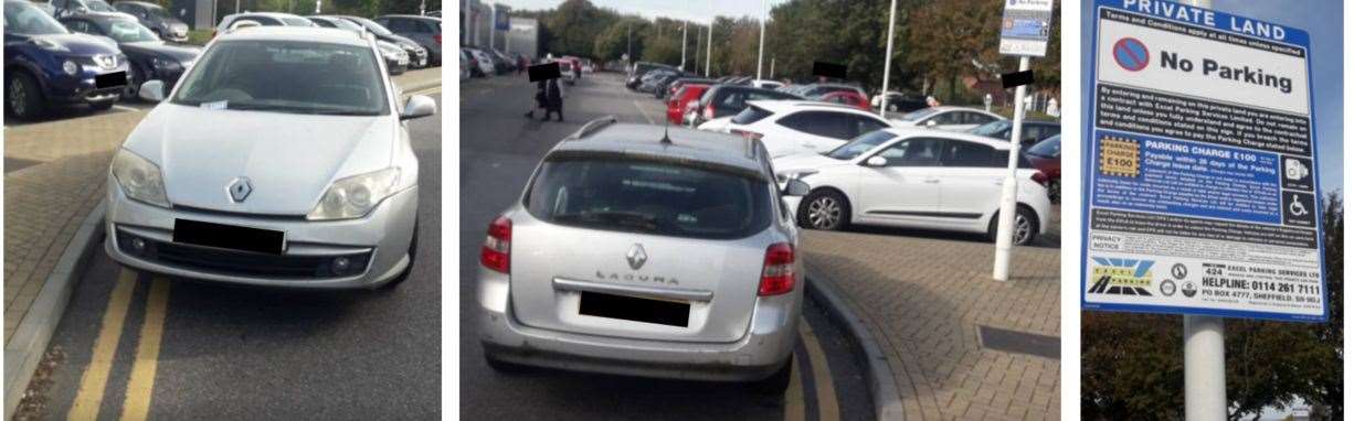 Pictures of Mr Webb's car parked on double yellows. Picture: Excel Parking Services Ltd