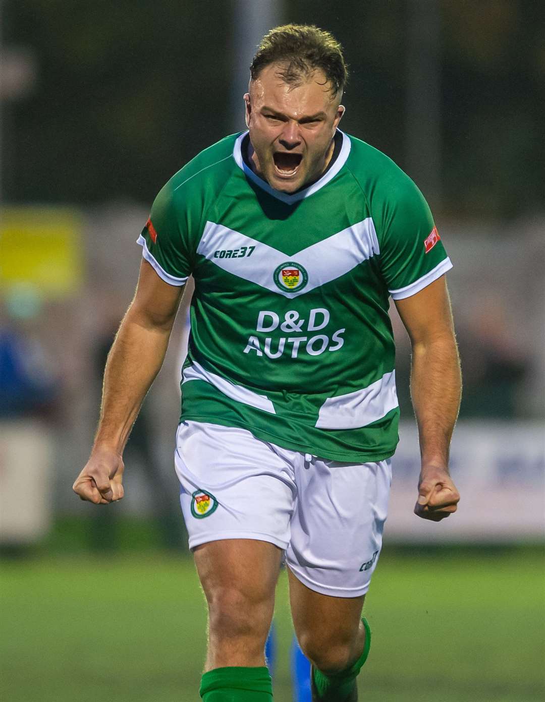 Gary Lockyer celebrates after scoring the Nuts & Bolts' third against Haywards Heath. Picture: Ian Scammell