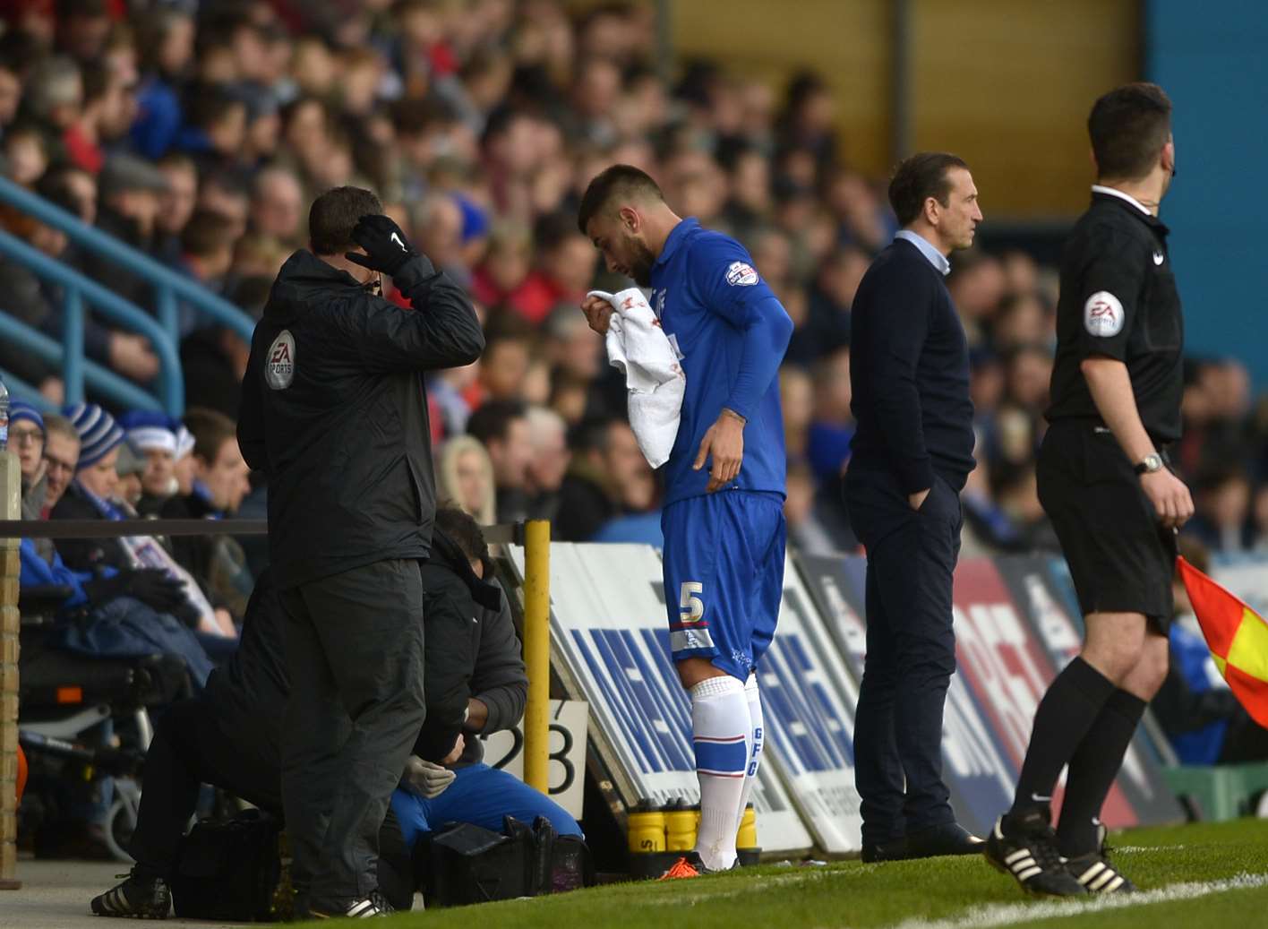 Max Ehmer receives treatment on the sidelines Picture: Barry Goodwin