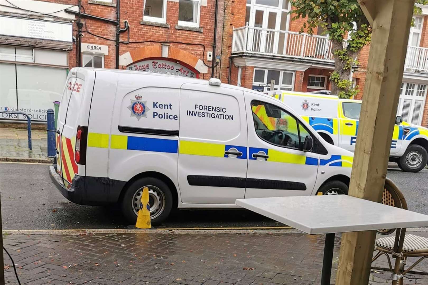 Forensic vehicles outside the scene yesterday. Photo: Twenty Four