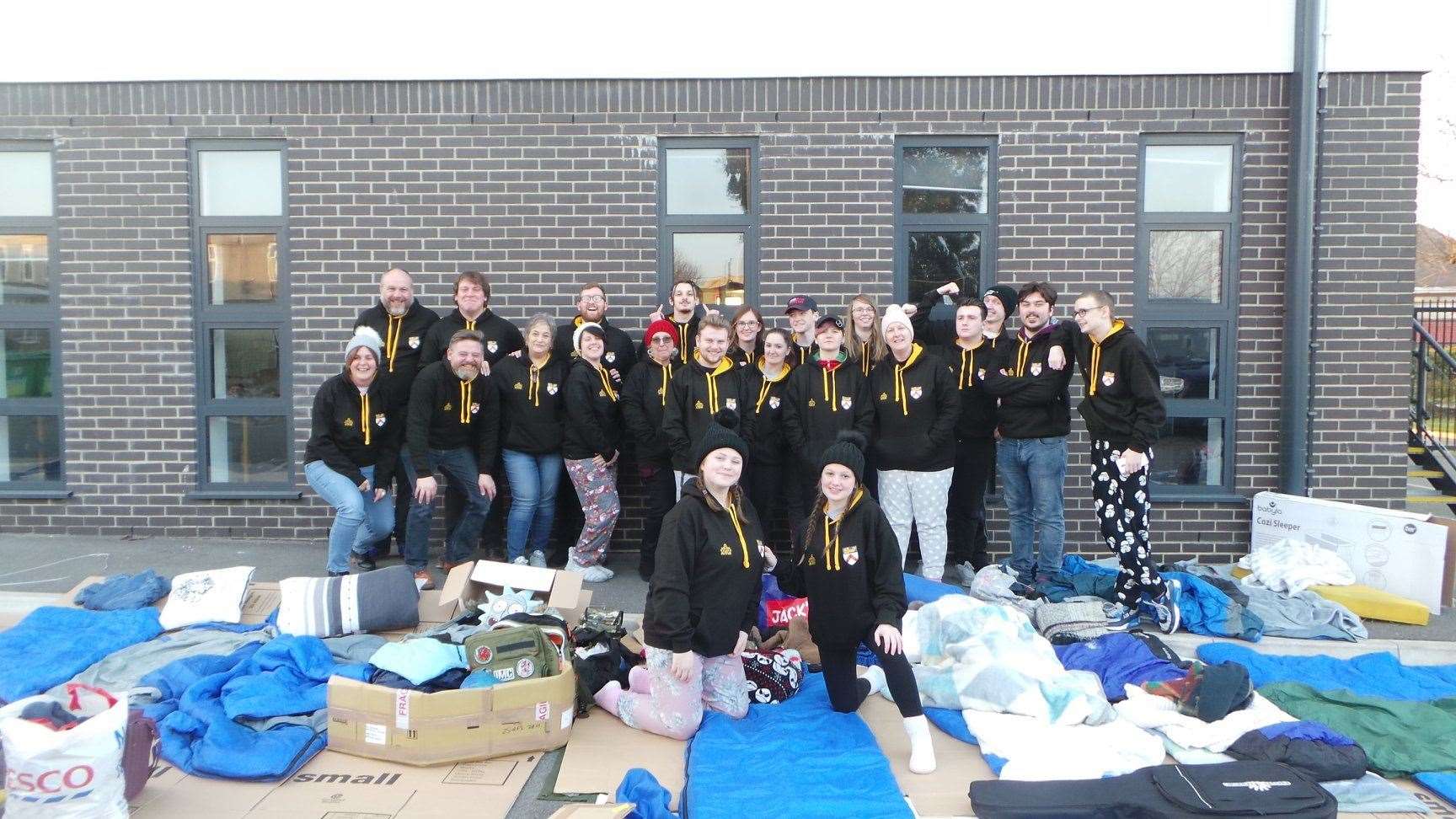 Pupils from Hartsdown Academy sleep rough for the night to experience the plight of the hundreds of people sleeping on the streets in Kent raising £1,700 for Porchlight (8355163)