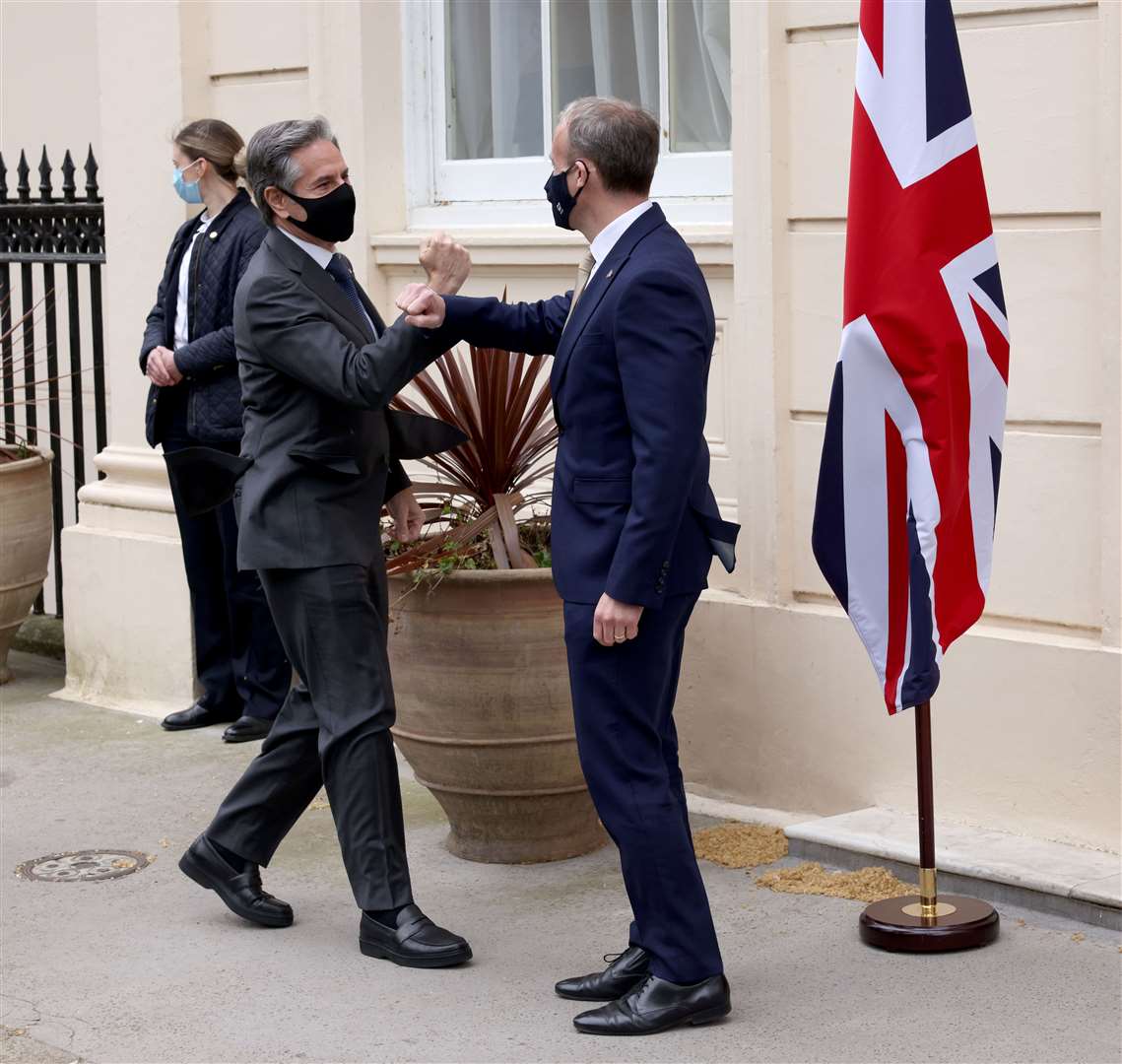 Foreign Secretary Dominic Raab meets US Secretary of State Antony Blinken for bilateral talks at Carlton Gardens in London (Jonathan Buckmaster/Daily Express/PA)