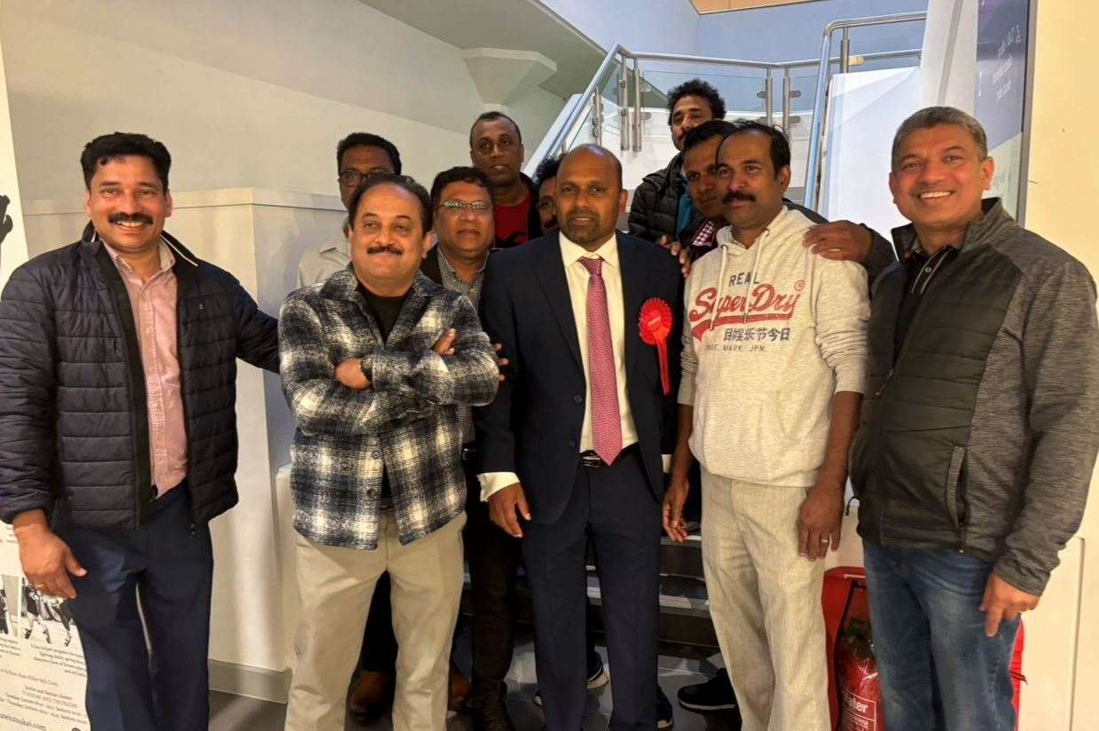 Sojan Joseph celebrating his win with family and friends