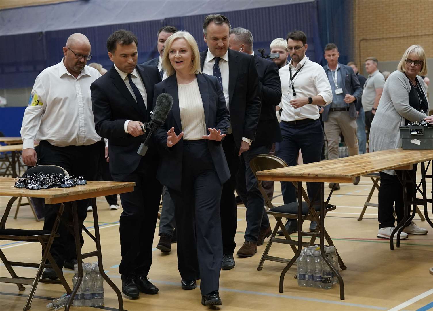 Former prime minister Liz Truss at the count for her Norfolk South West seat in July (PA)