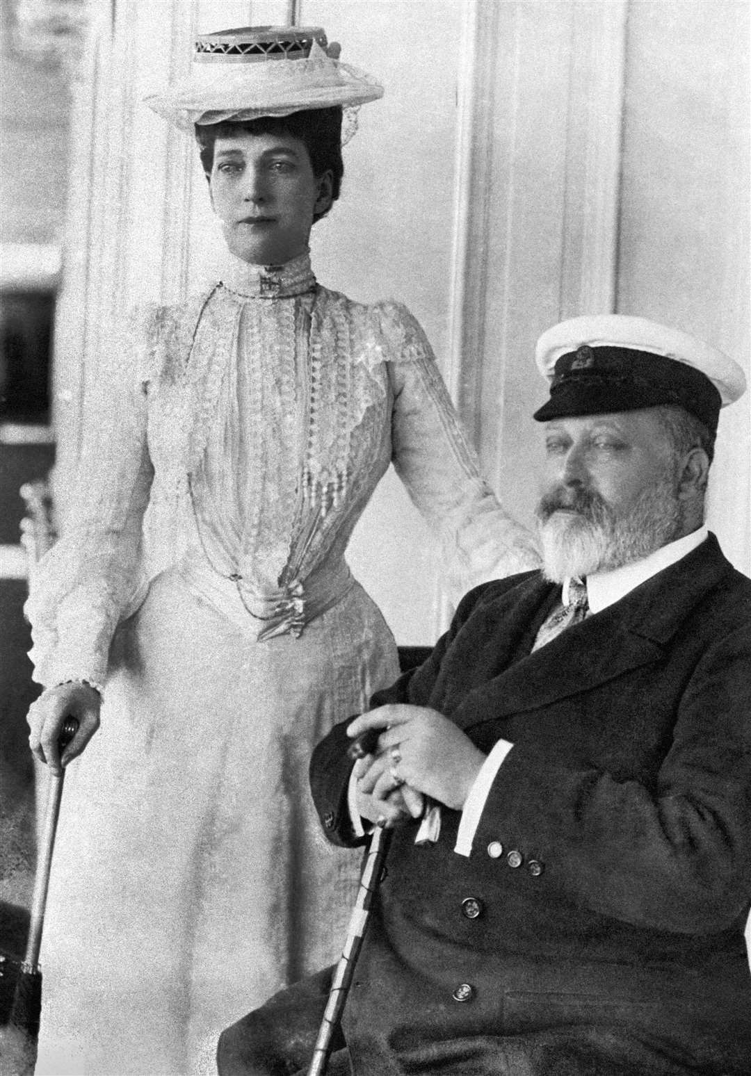 King Edward VII and his wife Queen Alexandra at Cowes, Isle of Wight, in 1907 (PA)