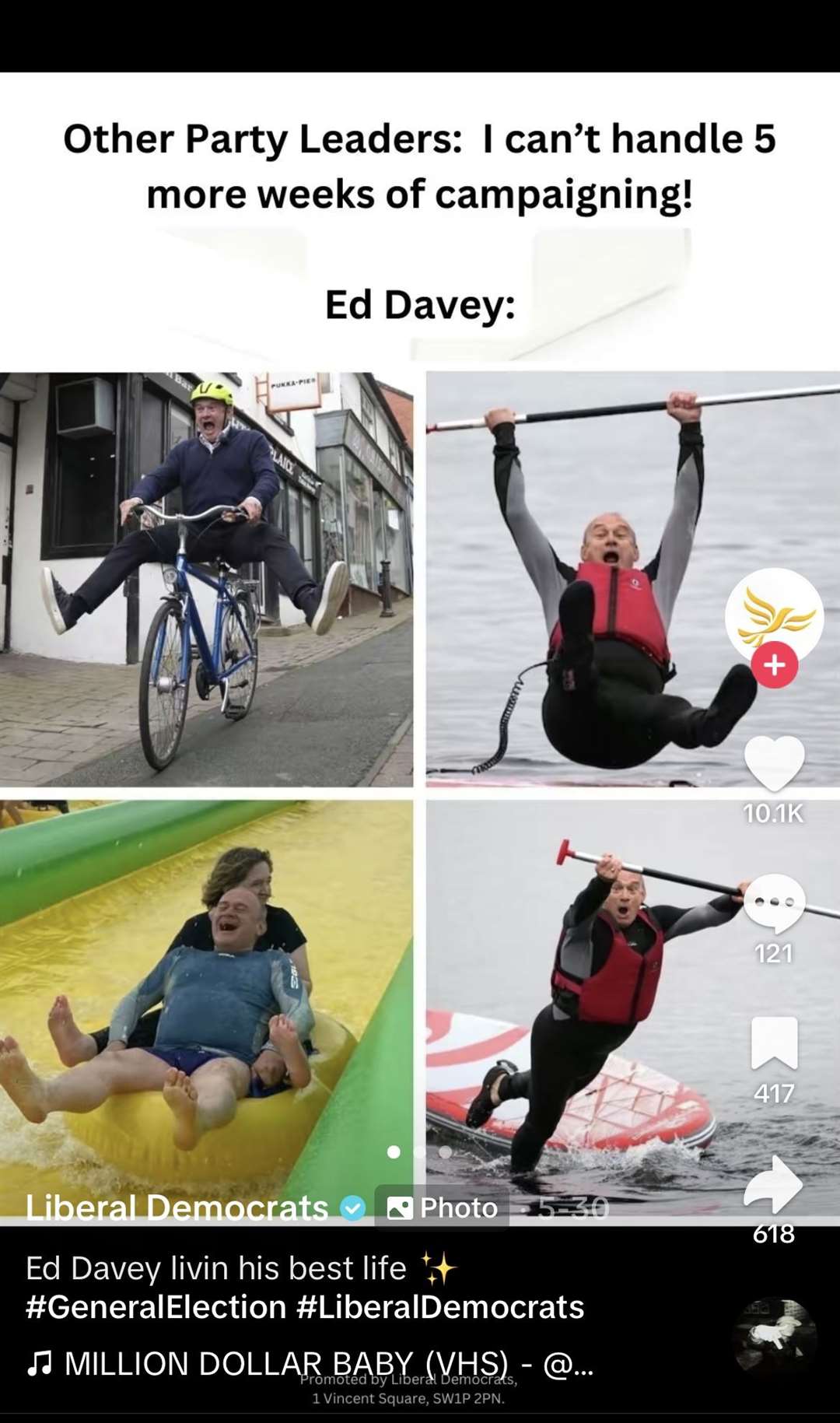 The Liberal Democrats have shared images of Sir Ed Davey along the campaign trail on their TikTok account (LibDems/TikTok/PA)