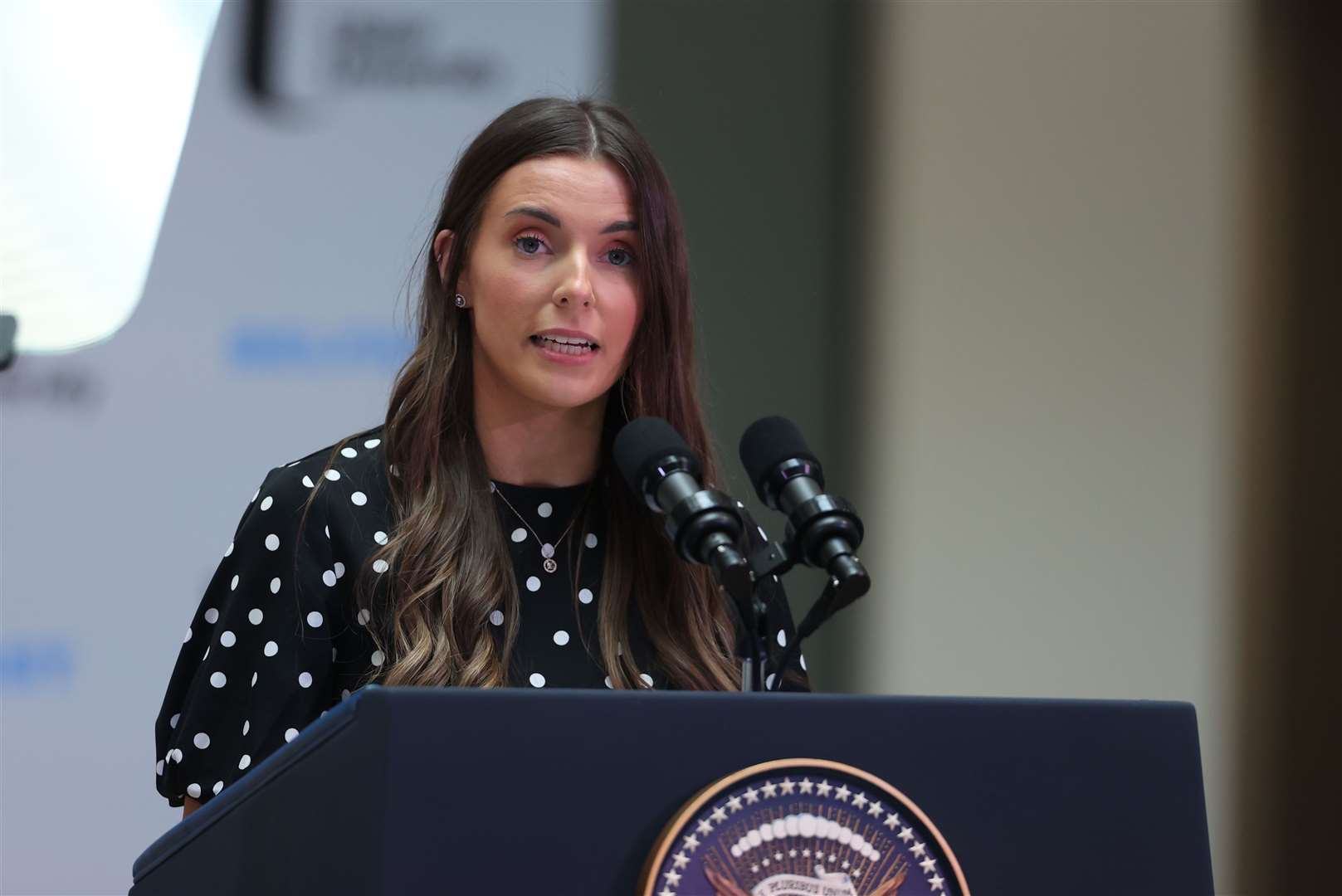 Gabrielle Feenan speaks at Ulster University in Belfast (Liam McBurney/PA)