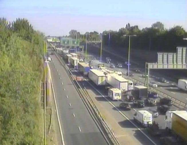 Traffic is queuing to the Darenth Interchange at junction 2 on the M25. Picture: National Highways