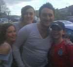 Georgina Hearn plus sisters Zoe (left) and Kayleigh with show star Antony Costa