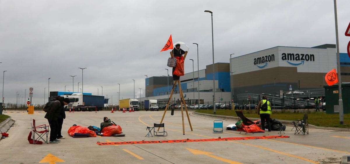 Protesters at the Amazon depot in Dartford. Picture: UKNIP