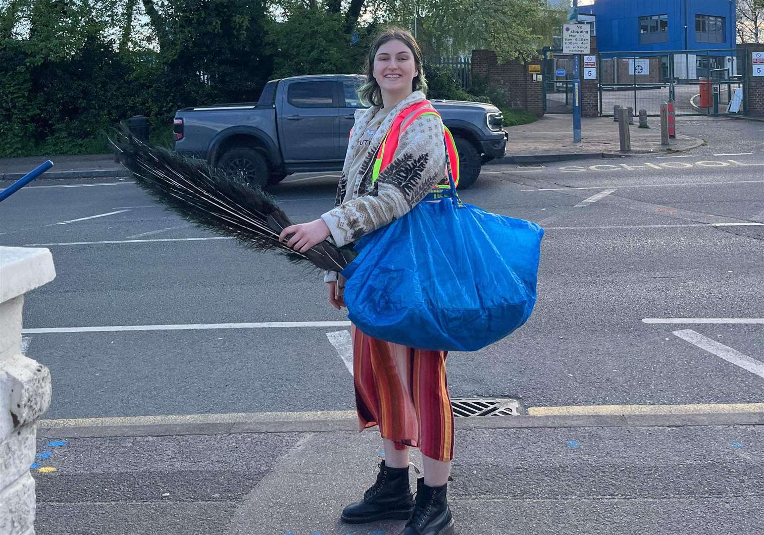 The group managed to catch the peacock and get him into an IKEA bag