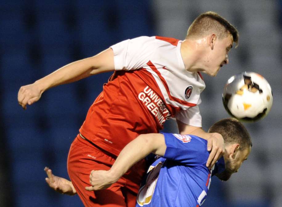 Josh Pritchard is beaten in the air. Picture: Barry Goodwin