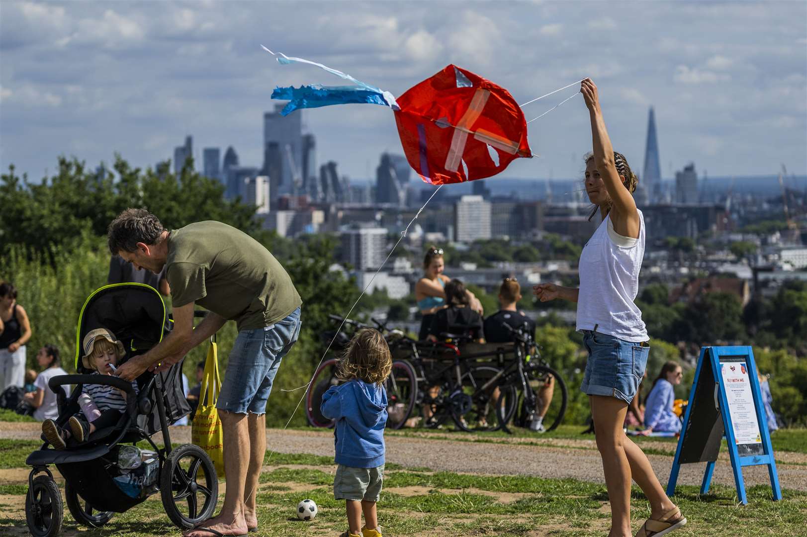 A family with their kite on Hampstead Heath (Guy Bell/Midas PR/PA)