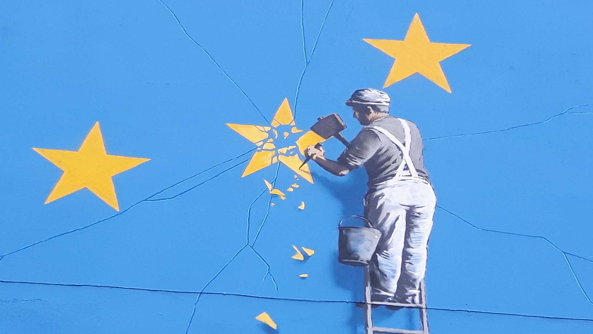 Close-up of the Banksy Brexit artwork in Dover