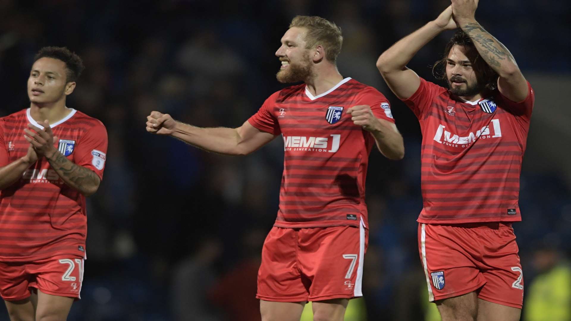 Last-gasp Scott Wagstaff celebrates a dramatic point with List and Dack Picture: Barry Goodwin