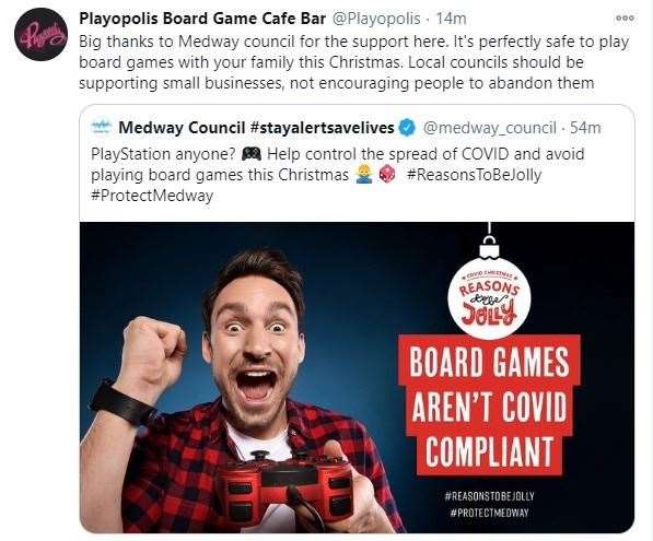 Medway Council's approach about a Covid safe Christmas by avoiding playing board games and instead choosing video games in a public health message campaign has been criticised by residents online