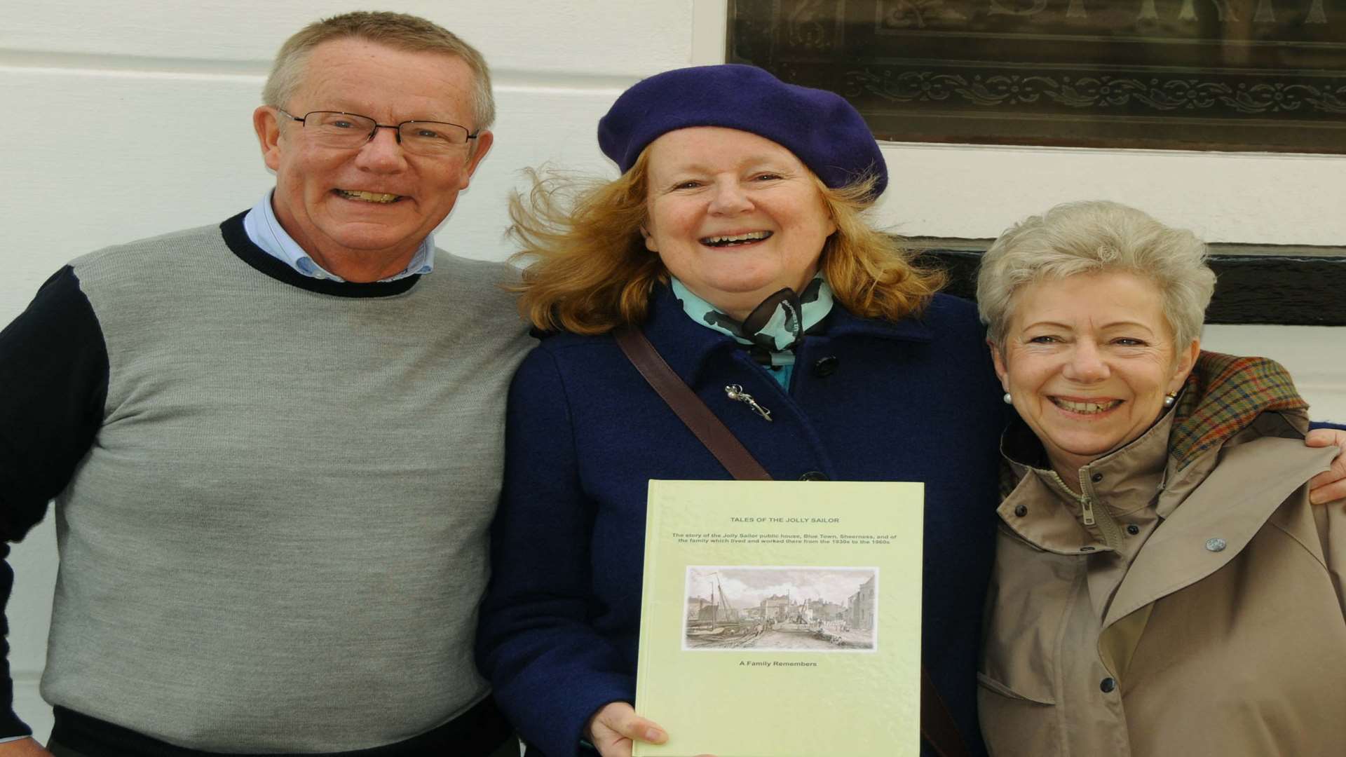 Vivien Bailey (centre) with cousins Mike Smith and Valerie Wakeling pictured outside the old Jolly Sailor pub in Blue Town