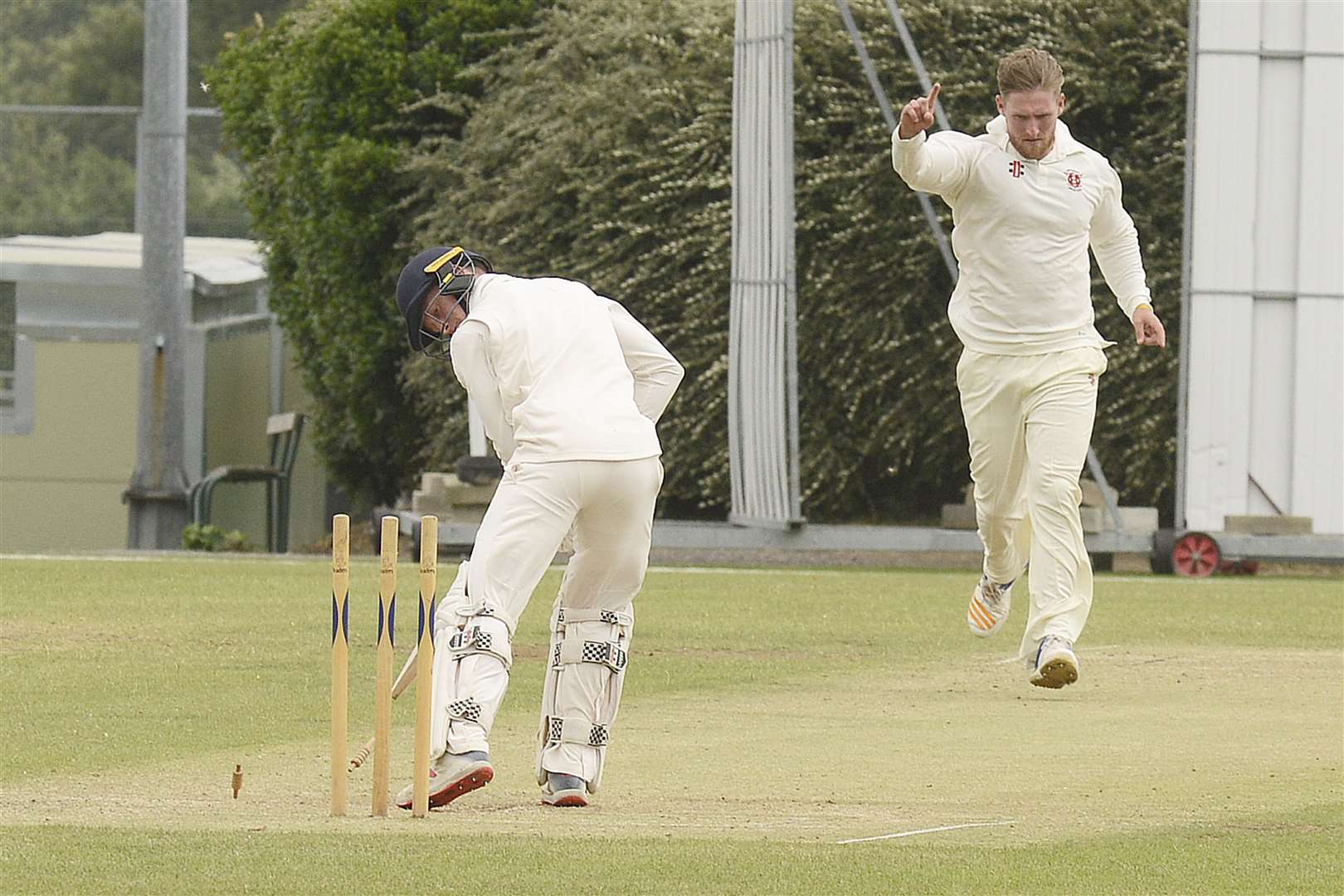 Canterbury's Bradley Goldsack is bowled by Beckenham's Will MacVicar. Picture: Paul Amos