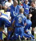 Goalscorer Matt Jarvis is mobbed. Picture: GRANT FALVEY