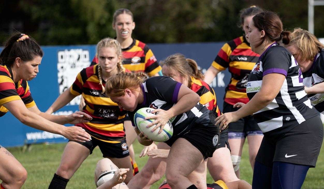 Gravesend Gremlins drive for the line during their 51-19 loss to Ashford. Picture: Alison Pretious Photography