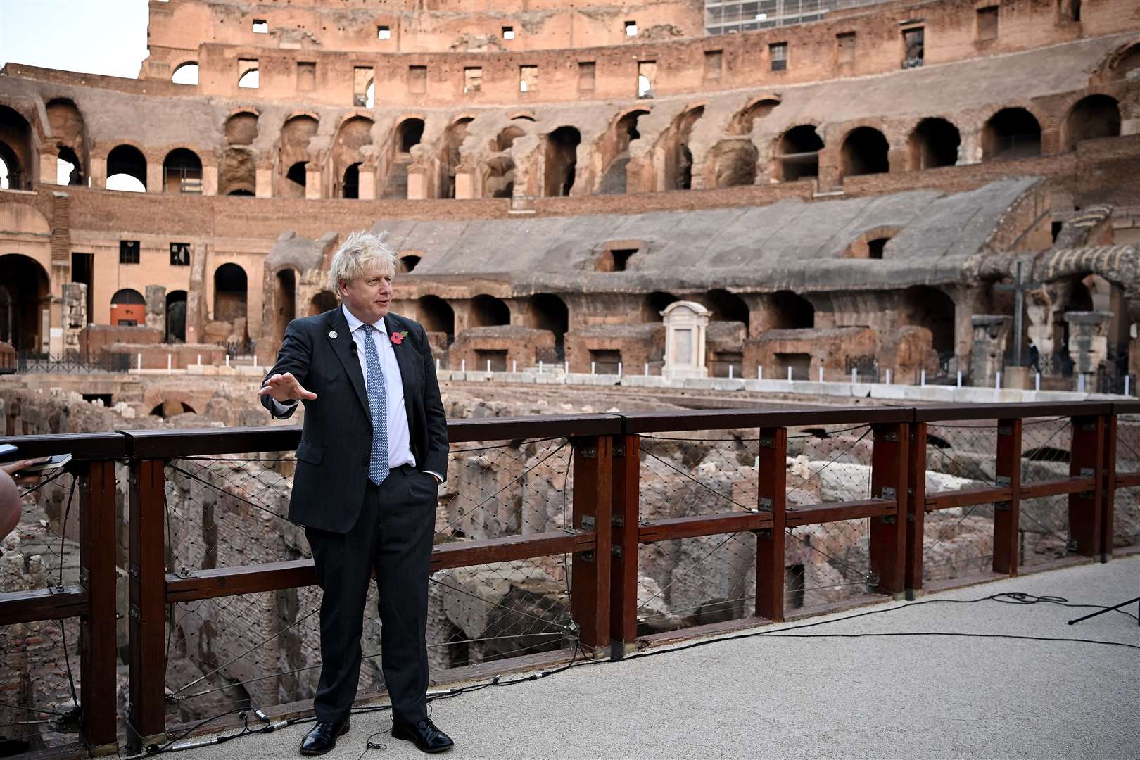 Prime Minister Boris Johnson visits the Colosseum during the G20 summit in Rome (Jeff J Mitchell/PA)