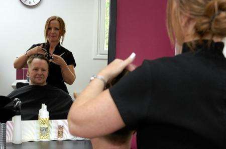 Richard Burke gets his hair cut by Vanessa Osment at the Hair Lounge in Maidstone.