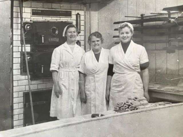 Diane Long's nan, Alice, in the middle, with two of her workers in the 40s