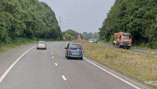 A turn off for the M25 is blocked following a crash this morning. Picture: Google