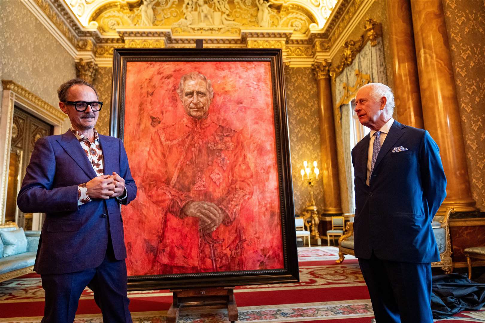 Jonathan Yeo and the King at the unveiling of the artist’s portrait of Charles (Aaron Chown/PA)