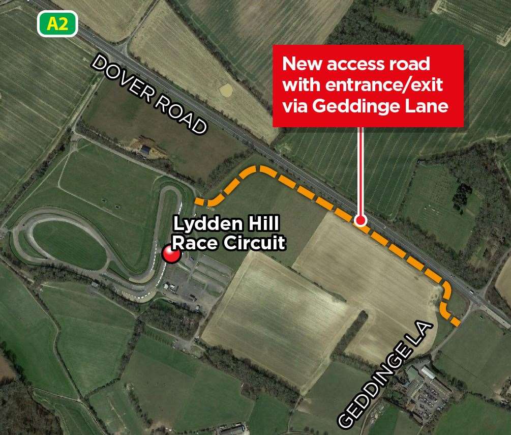 The new access road off Geddinge Lane will run alongside the A2 dual carriageway. Picture: Google Earth