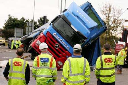 Overturned soup lorry causes chaos in Ashford