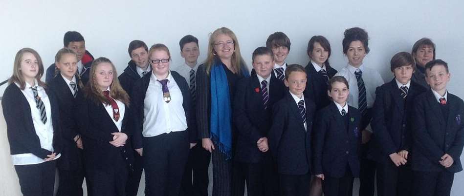 Thanet South MP Laura Sandys and Victoria Pomery, Director of Turner Contemporary, with a group of pupils from local secondary schools at the Parliament Week workshop at Turner Contemporary gallery in Margate