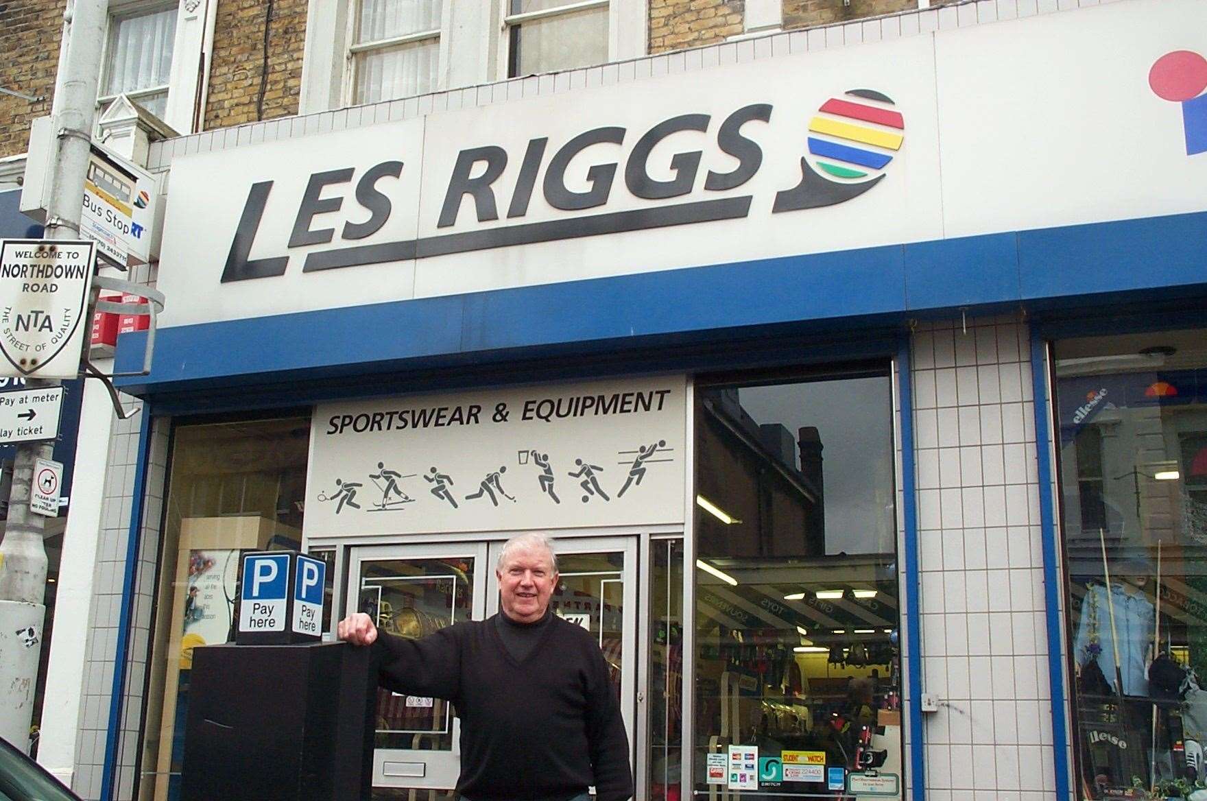 Businessman Les Riggs outside the sports shop in Cliftonville that still bears his name