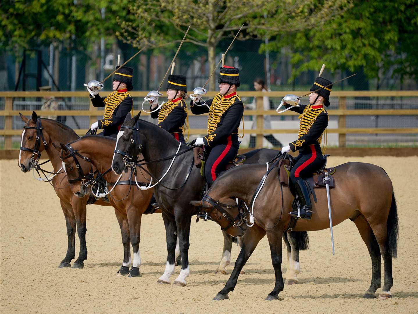 Members of the King’s Troop, Royal Horse Artillery, during an Advanced Mounted Gunner Pass Out (Yui Mok/PA)