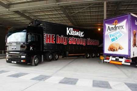Lorries at Kimberley-Clark's Northfleet distribution centre