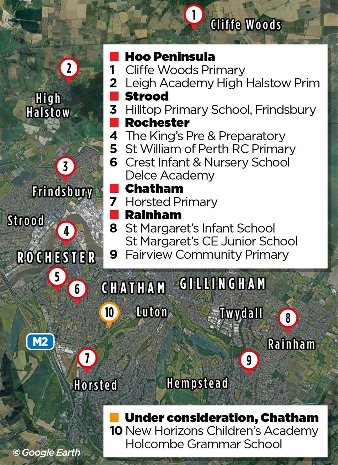 The new nine schools proposed to be added to the School Streets scheme. Plans for New Horizons Children’s Academy are still under consideration