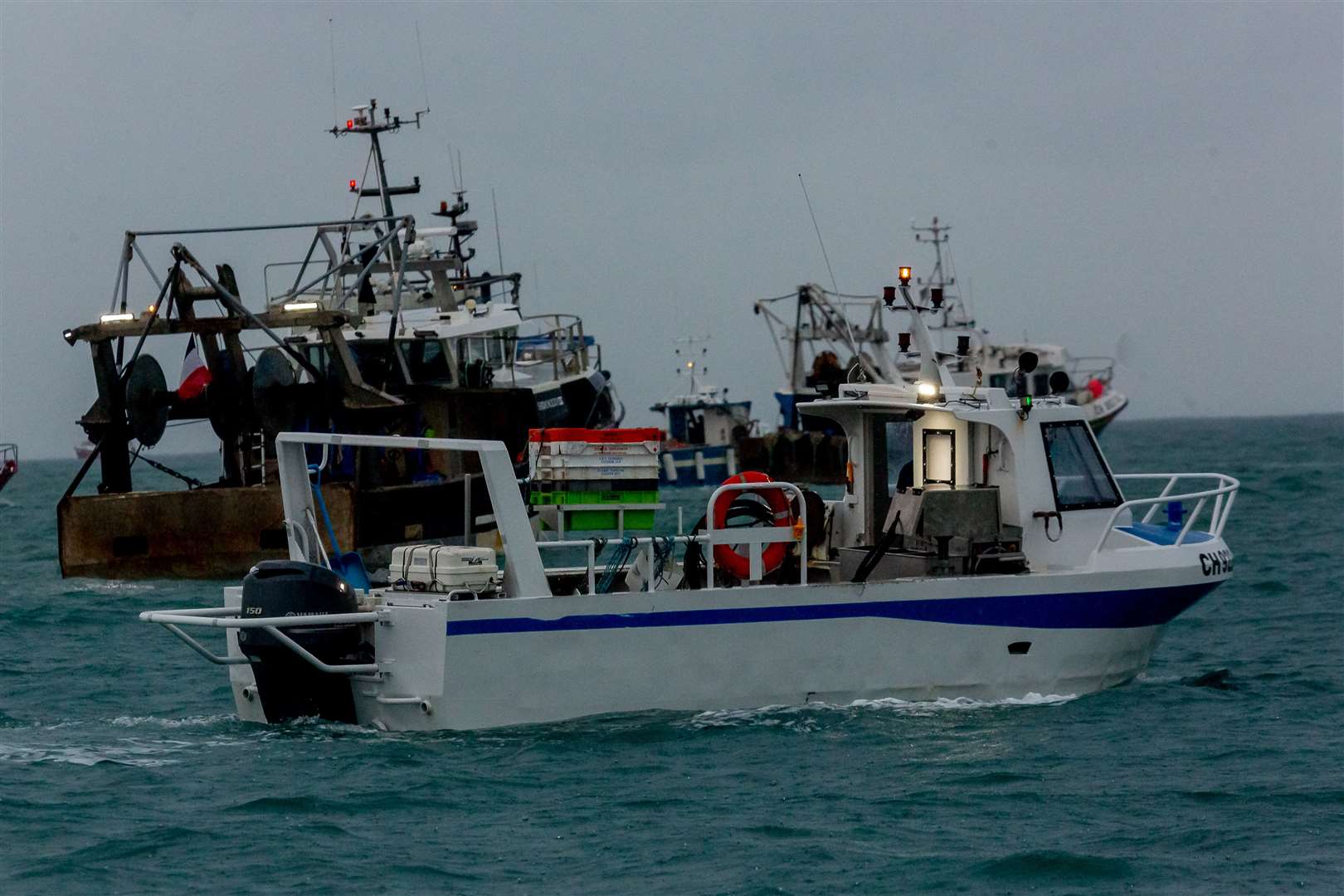 French fishing vessels outside the harbour at St Helier (Gary Grimshaw/Bailiwick Express/PA)