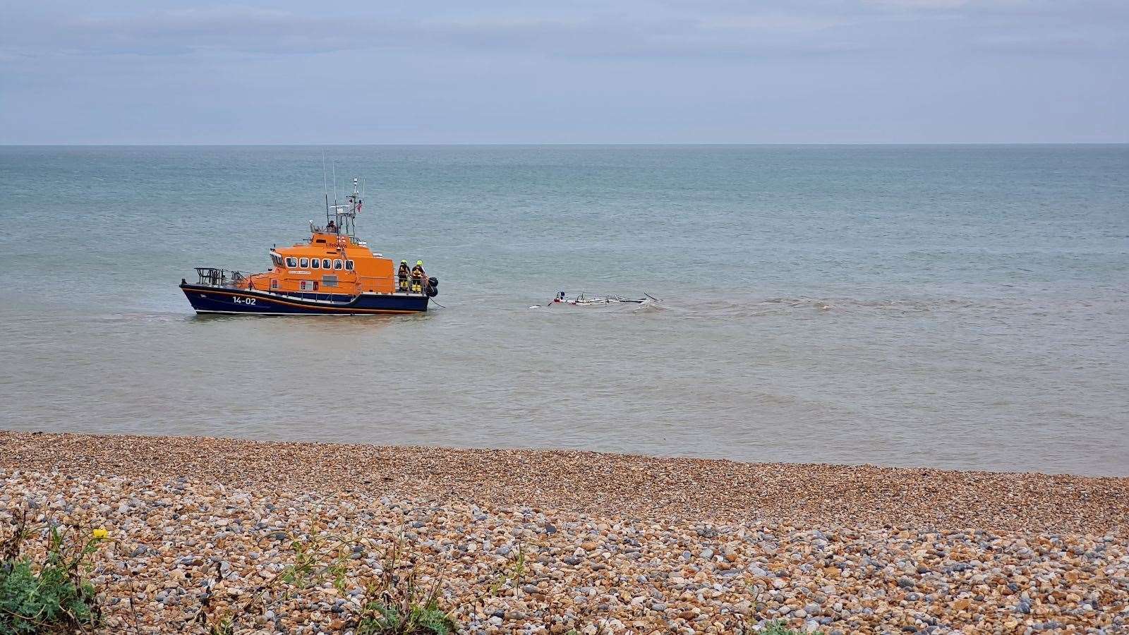 The sunken vessel was towed to Sandwich Bay