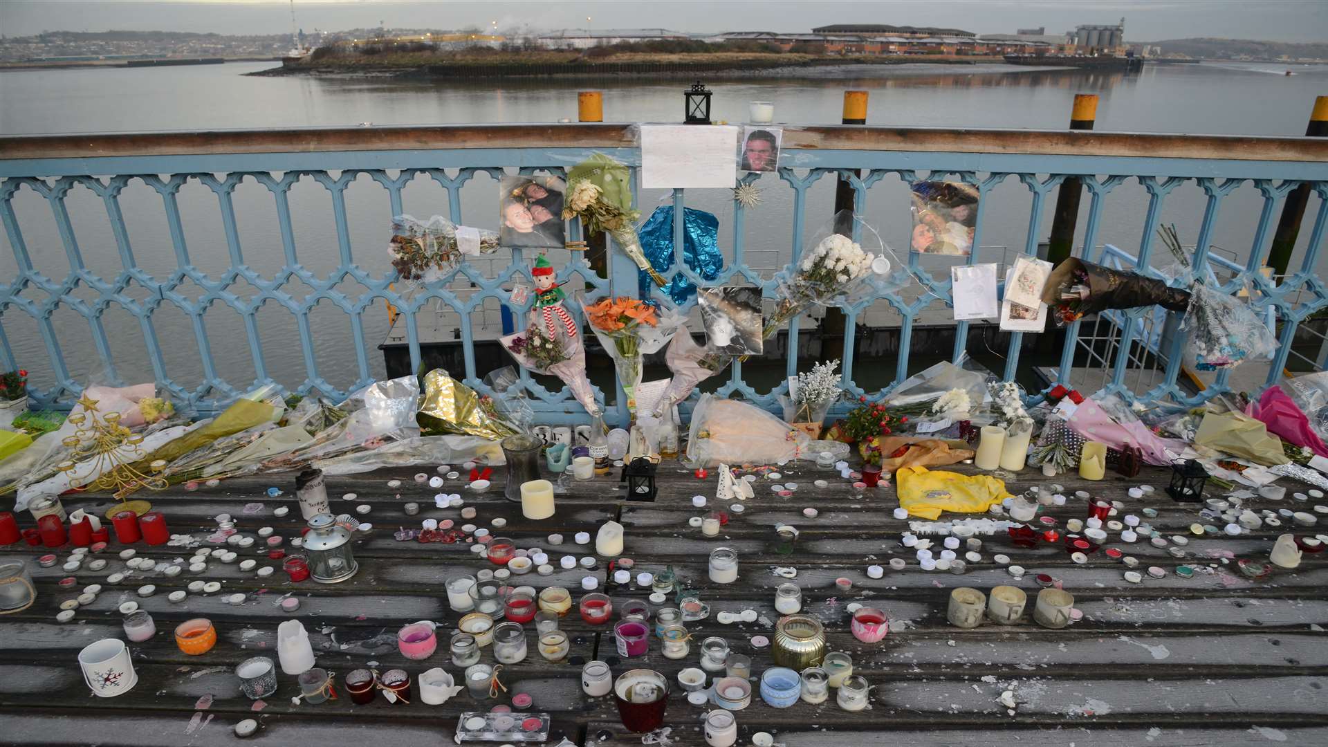Candles and tributes left at Sun Pier.