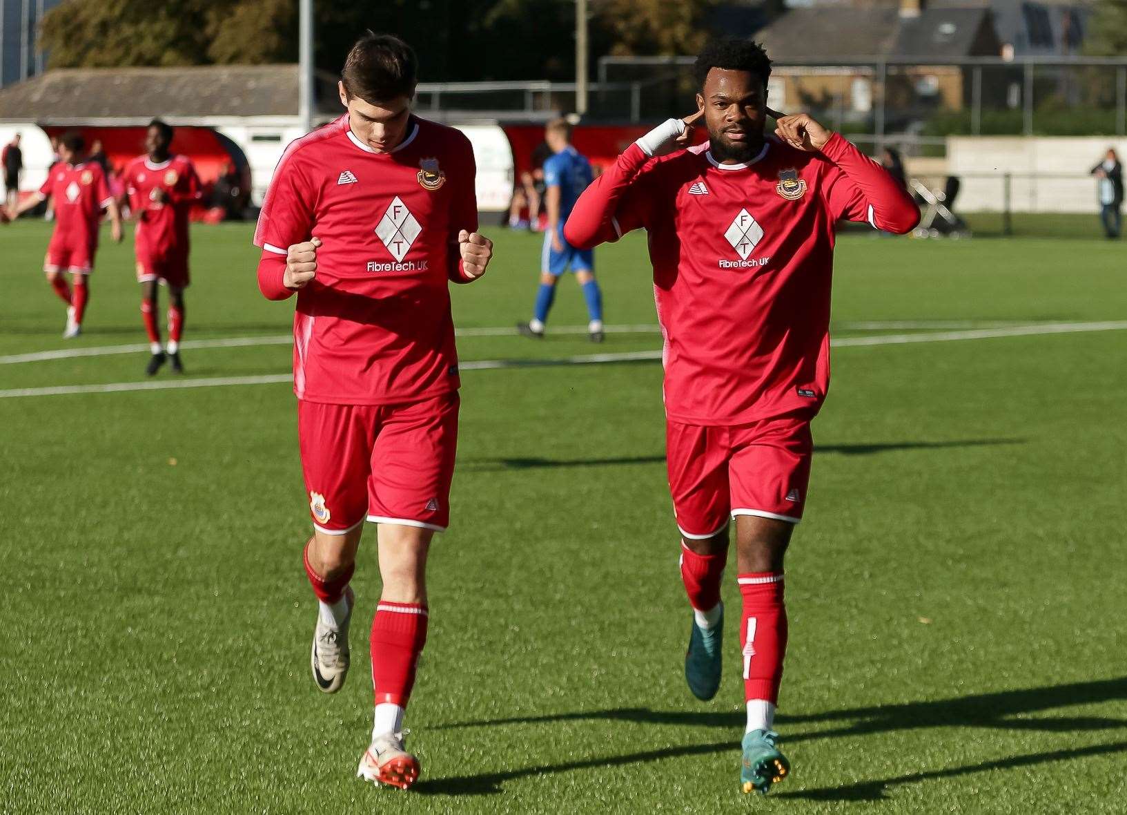 Harvey Smith and Josh Williams celebrate Williams’ goal. Picture: Les Biggs