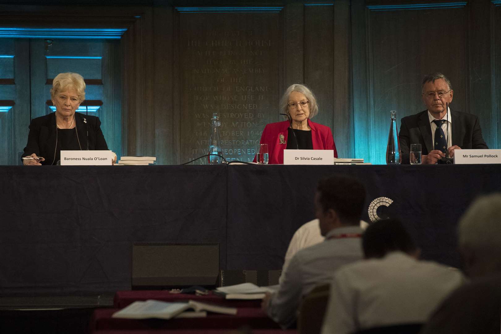 Daniel Morgan Independent Panel chairwoman Baroness Nuala O’Loan (left), with panel members Silvia Casale and Samuel Pollock, at the publication of their report in June (Kirsty O’Connor/PA)