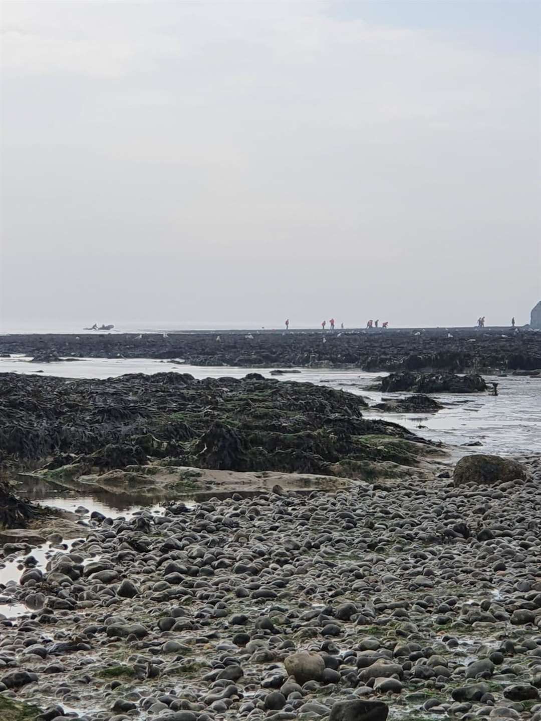 Migrants climbing the sea wall at Kingsdown