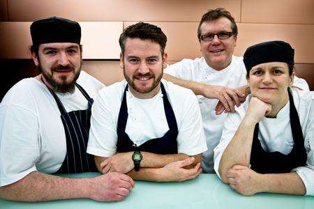 Great British Menu contenders Charlie Lakin, Colin McGurran, mentor and former winner, Nigel Howarth, and Stephanie Moon