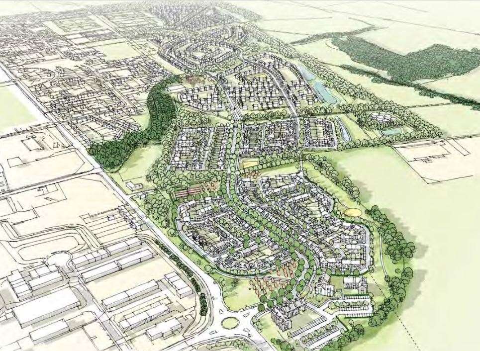 An aerial drawing of what the 800-home estate in Hersden will look like. Picture: Persimmon Homes