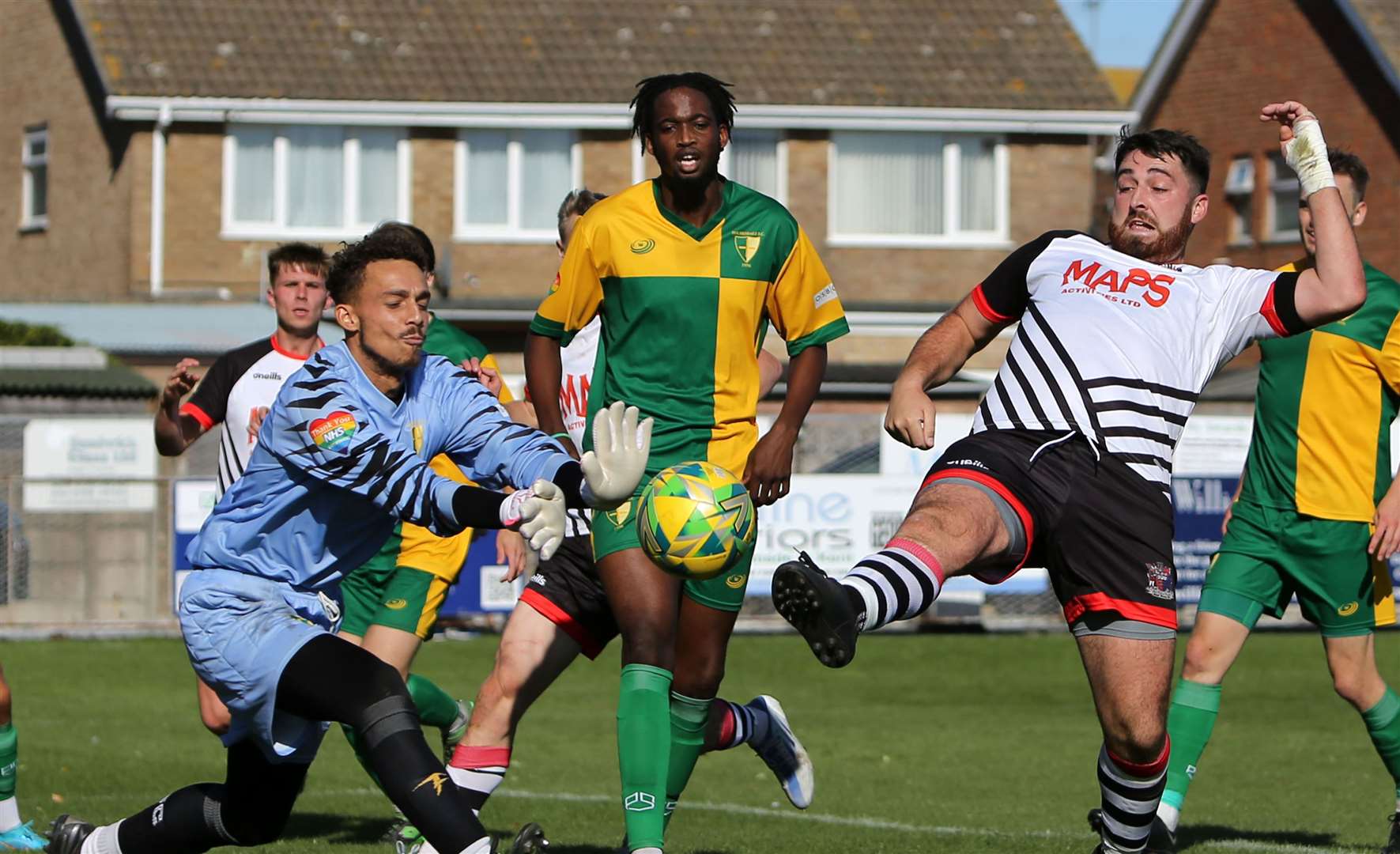 Nathan Edwards saves a Connor Coyne effort. Picture: Paul Willmott