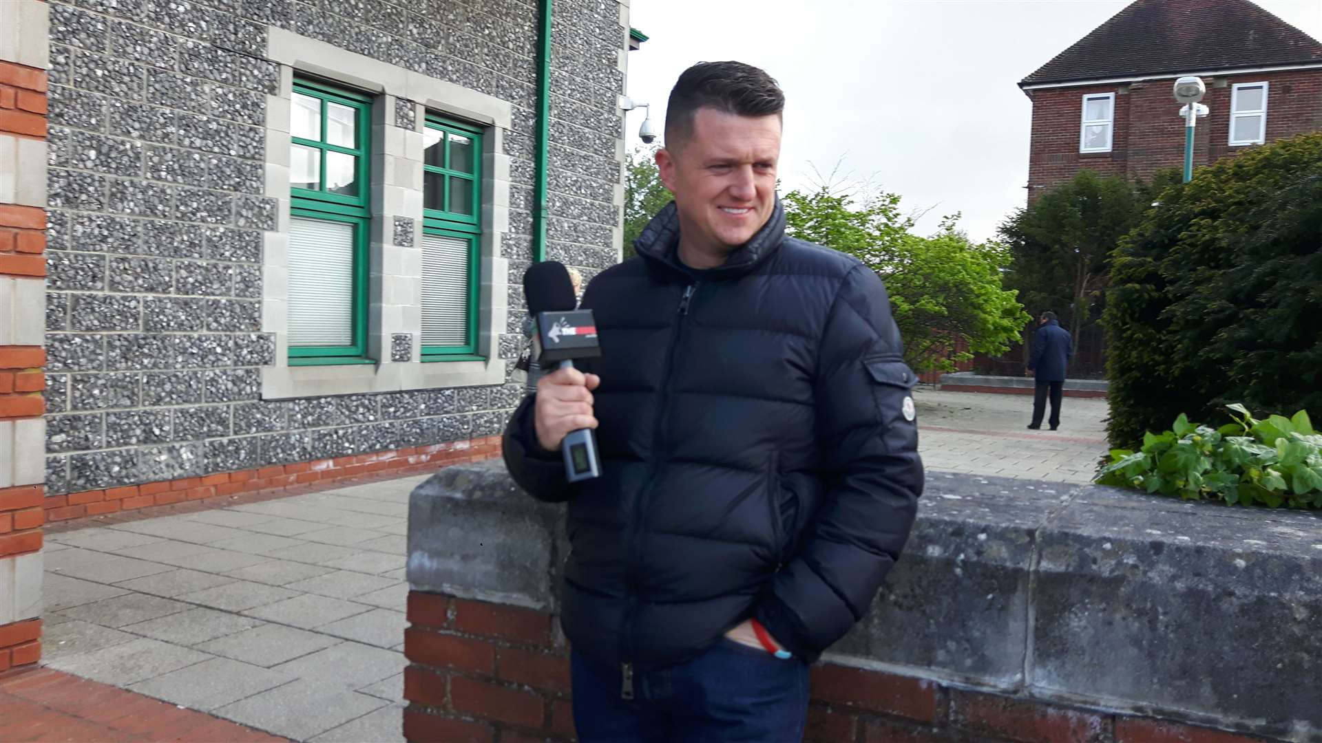 Tommy Robinson outside Canterbury Crown Court