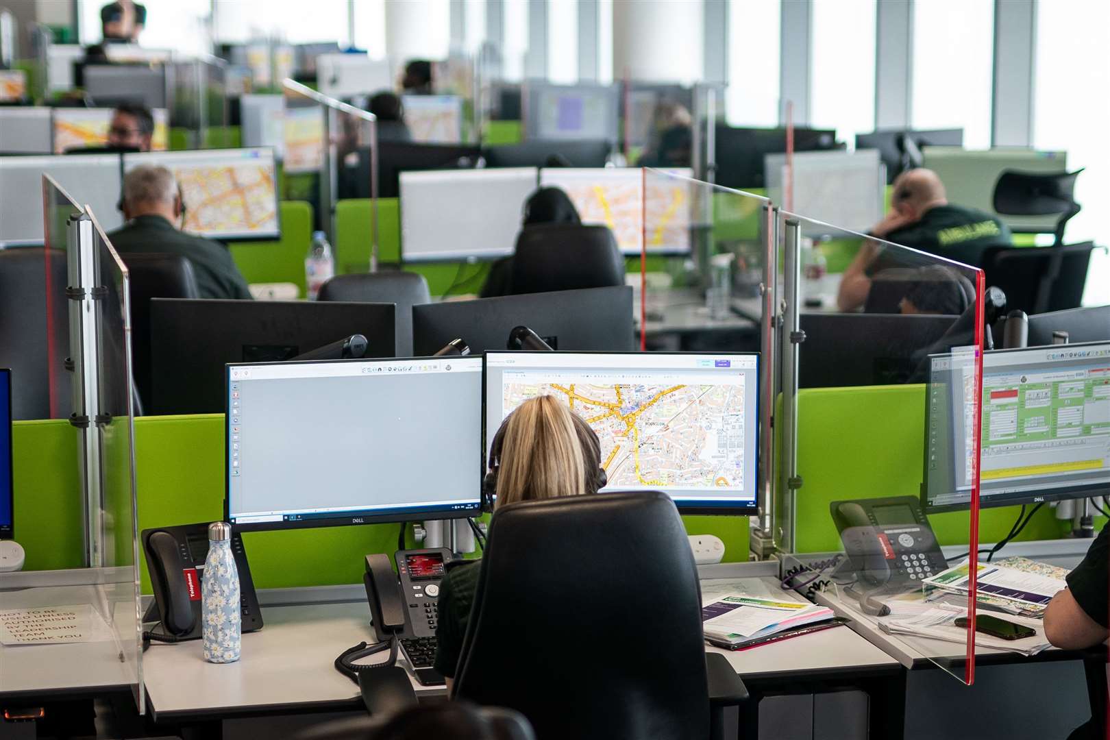 Staff working at the LAS emergency operations centre in Newham, east London (Aaron Chown/PA)