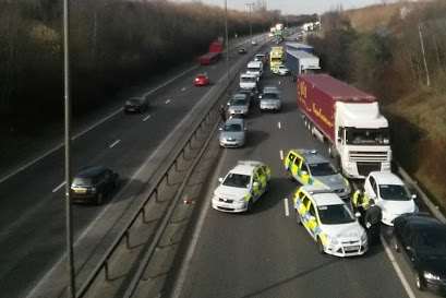 traffic back up after crash which saw all lanes closed