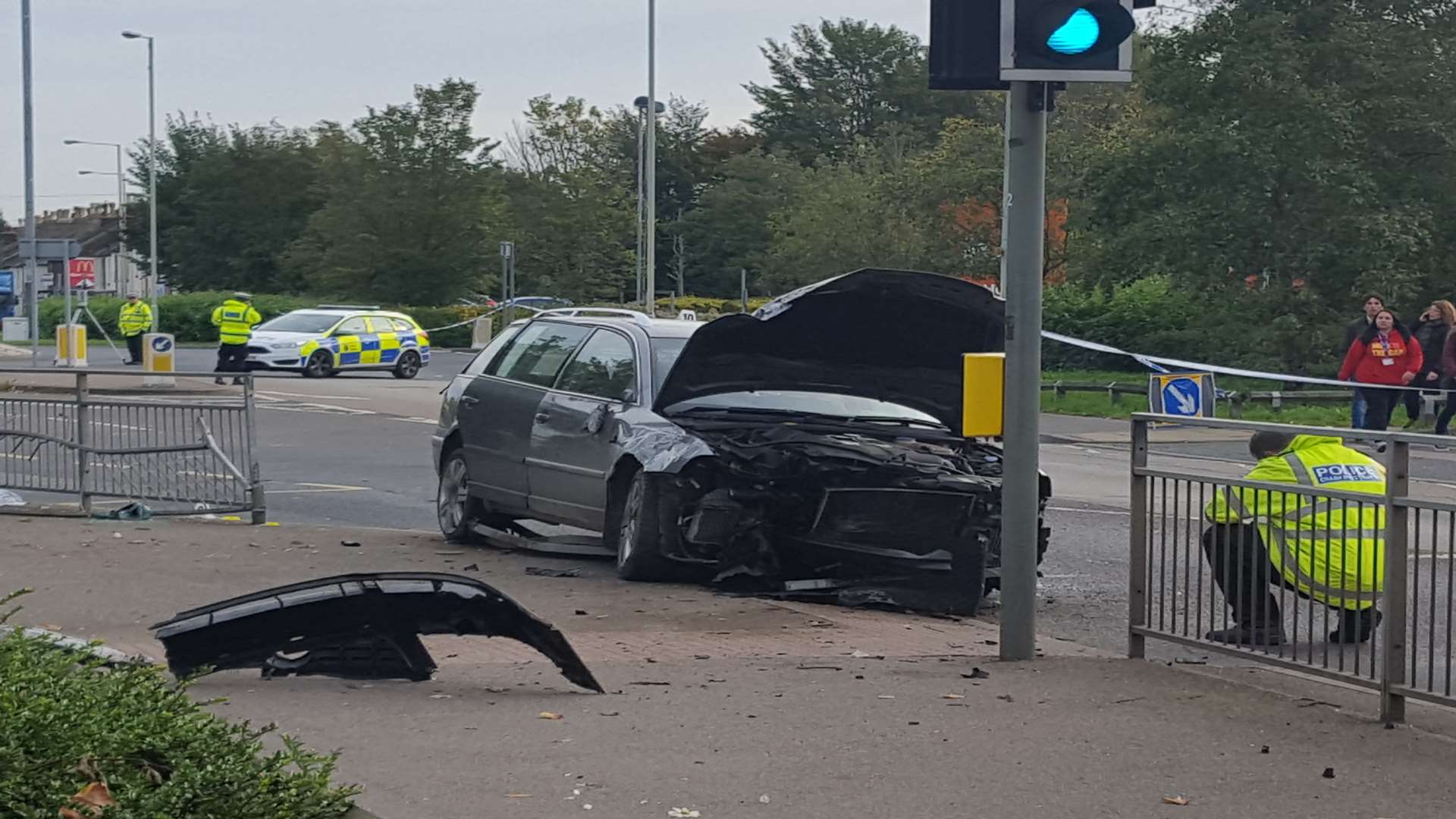 The wreckage of the car in Sturry Road