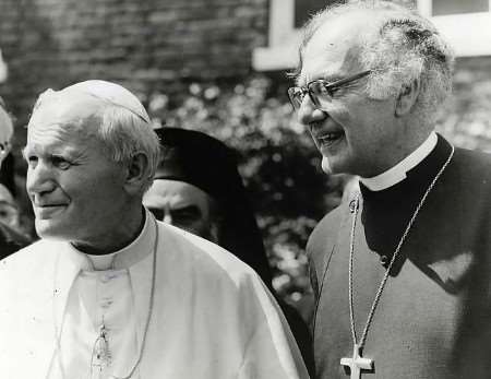 CHURCH LEADERS: The Pope, pictured with the then Archbishop of Canterbury Robert Runcie, when he visited the Kent city in 1982